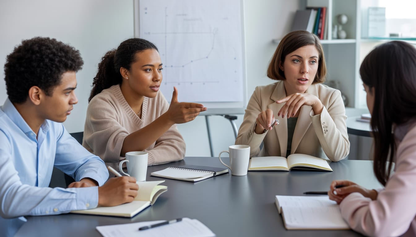 Estudante escrevendo o TCC no notebook com livros e anotações na mesa