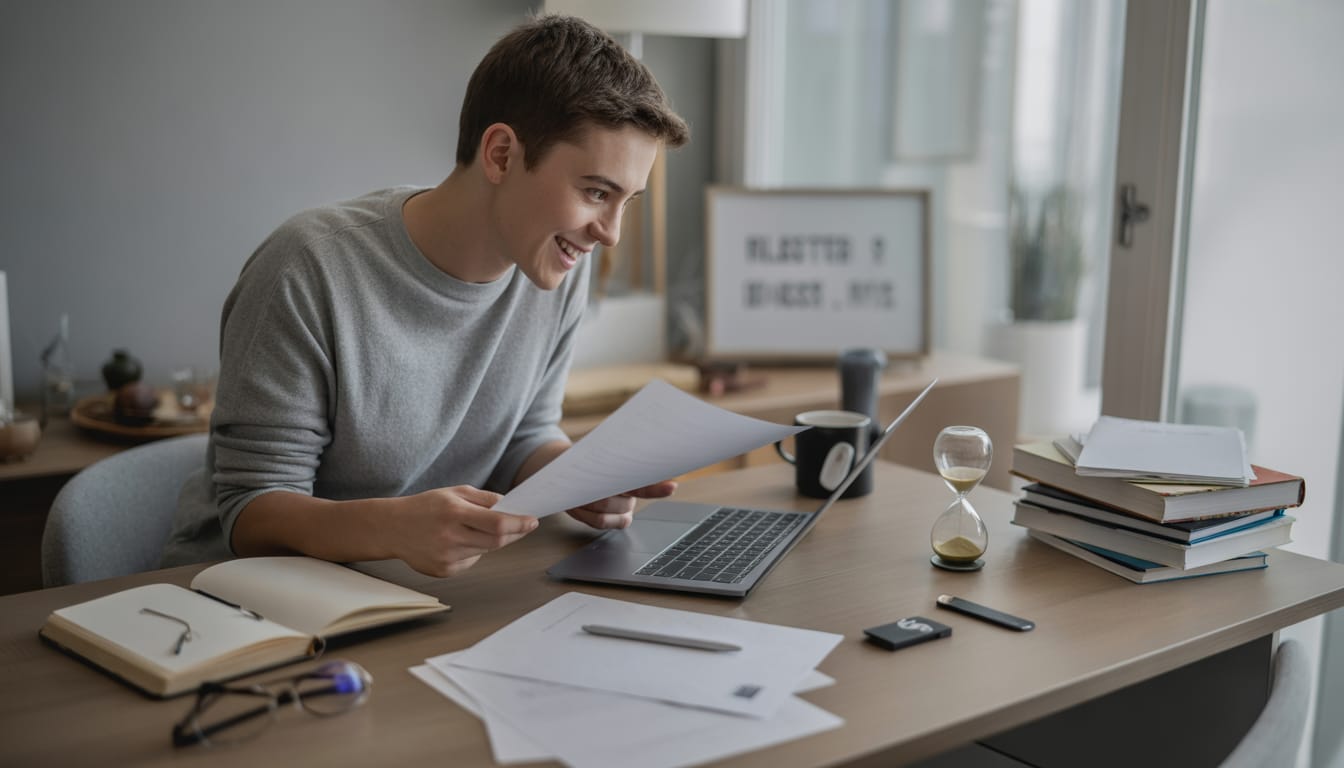 Estudante gerando um TCC completo com inteligência artificial em menos de 60 minutos no notebook