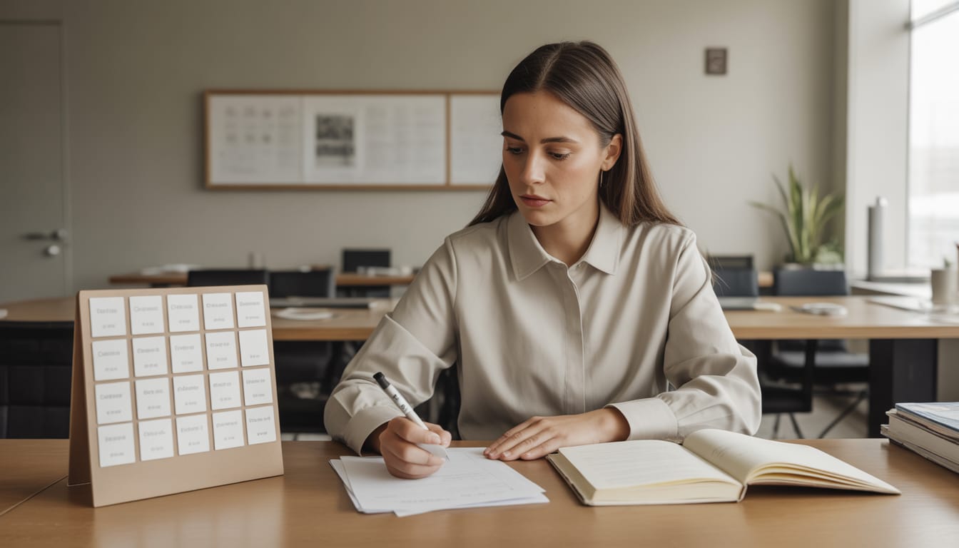 Estudante escrevendo redação com um banco de citações aberto e anotações de repertório cultural