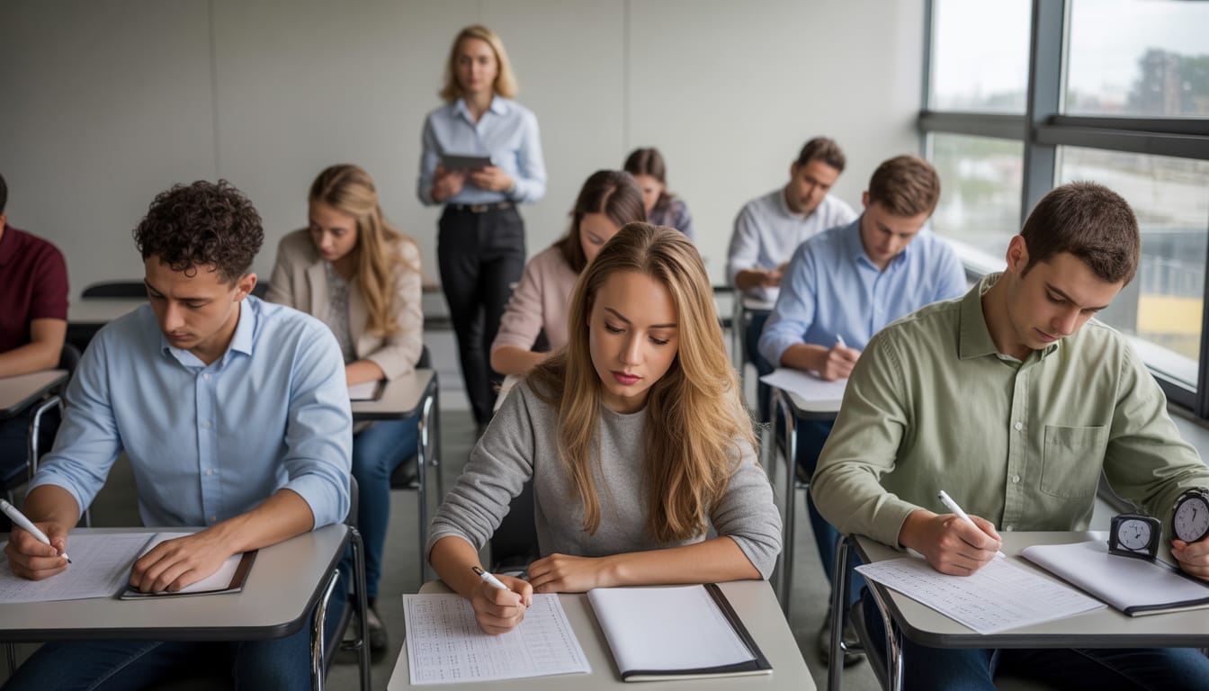Estudante fazendo simulado de vestibular e analisando resultados para melhorar a nota